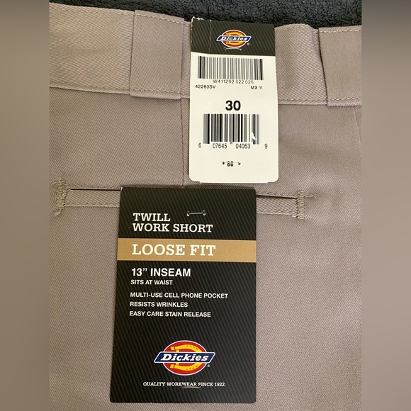 🩶🩳🩶 Dickies Twill Work Short - Loose Fit, 13” Inseam, Silver - Size 30 - Picture 5 of 5